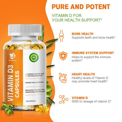 Vitamin D3 5000iu (125 mcg) for Healthy Muscle Function, and Immune Support