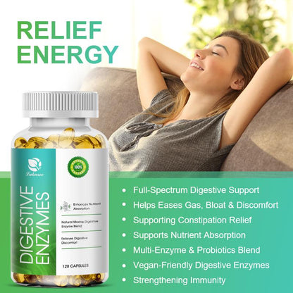 Digestive Enzyme Capsules Prebiotic & Probiotic Supplements Vegetarian Formula Better Digestion & Lactose Absorption