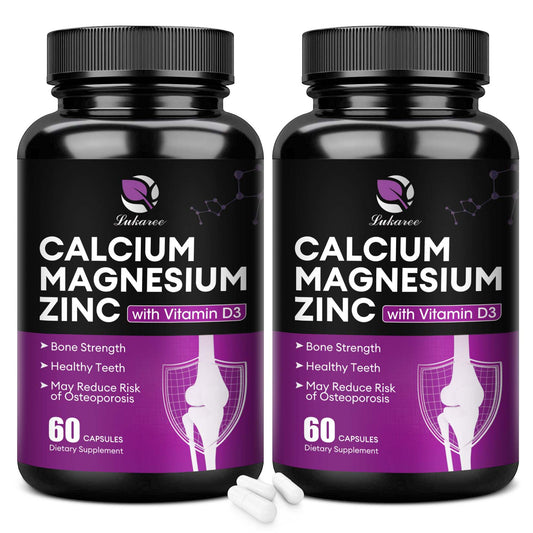 Calcium Magnesium Zinc with Vitamin D3 Supplement, Promotes Healthy Bones and Teeth - Supports Nerve & Muscle Function, Easy to Swallow Capsules, 60 Servings, 120 VegCaps