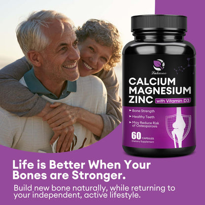 Calcium Magnesium Zinc with Vitamin D3 Supplement, Promotes Healthy Bones and Teeth - Supports Nerve & Muscle Function, Easy to Swallow Capsules, 60 Servings, 120 VegCaps